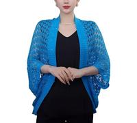 Générique Cardigan Tricoté Au Crochet pour Femme Boléro À Paillettes Scintillantes Châle D'Été Décontracté pour Robe De Soirée De Mariage Bleu