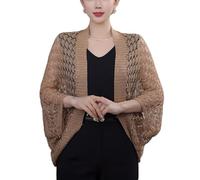 Générique Cardigan Tricoté Au Crochet pour Femme Boléro À Paillettes Scintillantes Châle D'Été Décontracté Court pour Robes De Soirée Mariage Marron