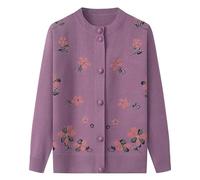 Générique Cardigan Tricoté pour Personnes Âgées Et D'Âge Moyen Grand-Mère Porter Un Cardigan Brodé À col Ras du Cou Vêtements pour Mères Manteau Pull Chaud Veste Printemps Et Automne Violet L