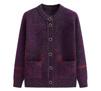Générique Cardigans pour Femmes D'Âge Moyen Et Âgées Cardigan Tricoté Pulls Cardigan Col Rond Cardigan Bordeaux Femme avec Poches Costume De Vieille Dame Boutonné Violet (sans Velours) S