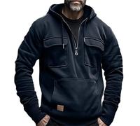 Générique Cargo Sweatshirts pour hommes Sweatshirt tactique Quarter Zip Cargo Pullover Hoodies Workout Gym en plein air (Black,TP)