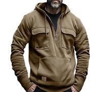 Générique Cargo Sweatshirts pour hommes Sweatshirt tactique Quarter Zip Cargo Pullover Hoodies Workout Gym en plein air (Khaki,TG)