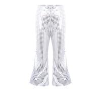 Générique Carnaval Pantalon Patte d'Eléphant évasé à Paillette Enfant Fille Evasé Pantalon à Paillettes Brillant Pants Taille Elastique Haute de Disco Costume Spectacle Dancewear