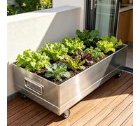 Générique Carré Potager sur roulettes, Bac Plantes Mobile, MéTal Trous éVacuation, Acier Inoxydable 304 Balcon Terrasse LéGumes Herbes