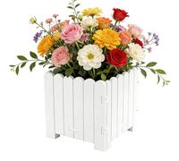 Générique Carré Potager SuréLevé, Bac à Fleurs avec Trous D’éVacuation, Style ClôTure Blanche pour Terrasse Balcon ExtéRieur, LéGumes Fleurs Aromates