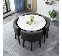 Générique Carré Round Conference Table Table Ronde avec 4 Chaises Table Salon Manger Ensembles de Chaises à Dossier en 5 Pièces Table Chaise Encastrable Convient for la Cuisine,B,90cm/35.4in