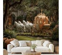 Générique Carrosse De Citrouille Cheval Blanc Papier Peint Architecture Rétro Végétation Dense Papier Adhesif Nature Pastorale Autocollant Mural 150x105 cm Poster Mural pour Chambre Salon