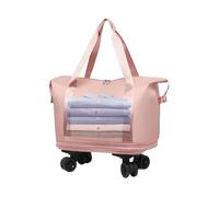 Générique Carry on Bag with Wheels, Foldable Rolling Suitcase Pack, Wet and Dry Separation Travel Bags, Space-Saving Convenient 360° Swivel Wheels for Shopping, Vacation, Black Pinks