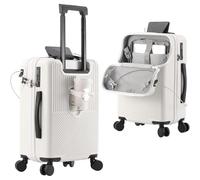 Générique Carry on Luggage 22x14x9 Airline Approved - Front Opening Design- Can Hold a 15.4-inch Laptop, Lightweight Suitcase for Business Travel & Weekend Getaways (White)