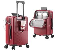 Générique Carry on Luggage 22x14x9 Airline Approved - Front Opening Design- Can Hold a 15.4-inch Laptop, Lightweight Suitcase for Business Travel & Weekend Getaways (Burgundy)