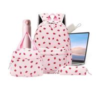 Générique Cartable Cartable Imprimé Fraise Avec Boîte À Lunch Et Trousse | Sac Décontracté En Velours Côtelé Pour L'Université Pour Randonnée Avion Étudiants Ordinateur