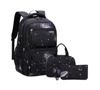 Générique Cartable Écolier pour Filles Garçons Sac à Dos Léger Trois Pièces avec Poche Crayon et Lunchbox Ensemble Scolaire Quotidien pour Adolescents Étudiants (Black2, One Size)