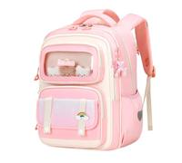 Générique Cartable fille primaire cp ce1, sac a dos fille primaire kawaii transparent Cute Animal, Sacs d'école Multi-poches mignon Cartables Scolaires Grande Capacité avec sangle poitrine (One Size)