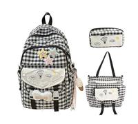 Générique Cartable Scolaire Mignon Trousse Spacieuse Ajustable Respirante | Cartable À Motif Écossais Pour Filles Lycéennes Pour Cours Campus Bibliothèque Dortoir Trajet Sortie Vacances