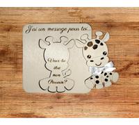 Générique Carte annonce surprise grossesse parrain. Idée cadeau annonce originale bébé demande pour parrain. Carte cadeau naissance en bois (Girafe)
