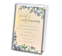 Générique Carte de Condoléances Sincères avec Eucalyptus, Design Aquarelle, Feuillage Vert et Bleu, Message Français, avec Enveloppe