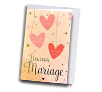 Générique Carte de Mariage avec Cœurs Roses et Dorés, Heureux Mariage, Enveloppe Incluse, Thème Romantique