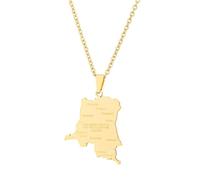 Générique Carte des villes Carte de la République démocratique du Congo Collier pendentif pour femmes Couleur or Bijoux du Parti ethnique de la RDC