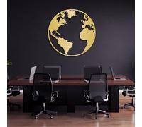 Générique Carte du Monde en métal, décoration Murale, œuvre d'art pour Salon, Bureau, Chambre, Couloir, escalier, Cadeau Nature (Or 24x)