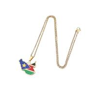 Générique Carte du Soudan du Sud Drapeau Pendentif collier pour femmes Filles Or couleur argent Charme Mode Cadeau Bijoux Collier Fémal