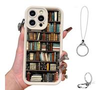 Générique Cartoon Bookshelf Pattern TPU Phone Case, Bookshelf Phone Case, Shockproof Non Slip Soft, Vintage Bookcase-Style for Iphone 16/15/14/13/12/11 Pro Max (12 Mini,White)
