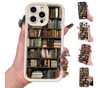 Générique Cartoon Bookshelf Pattern TPU Phone Case, Bookshelf Phone Case, Vintage Book Cases, Shockproof Silicone Protective Cover, for 16/15/14/13/12/11 Pro Max (White,15ProMax)