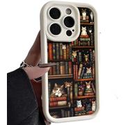 Générique Cartoon Bookshelf Pattern TPU Phone Case, Bookshelf Phone Case, Vintage Bookcase-Style for iPhone Cases, for iPhone 16/15/14/13 Pro Max Shockproof and Waterproof (Blanc, for iPhone 15 Pro)