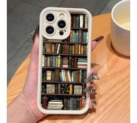 Générique Cartoon Bookshelf Pattern TPU Phone Case, Cartoon Bookshelf Phone Case, for iPhone 11/12/13/14/15/16 Pro Max (for iPhone 16 Pro,White)