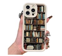 Générique Cartoon Bookshelf Pattern TPU Phone Case, Shockproof Non Slip Soft for Men Women Book Lovers Gifts, Bookshelf Phone Case for iPhone 16 15 14 13 12 11 Pro Pro Max. (14Plus,White)