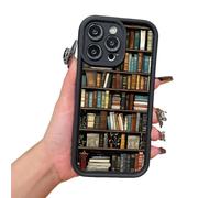Générique Cartoon Bookshelf Pattern TPU Phone Case, Vintage Cartoon Bookshelf Phone Case, for IPhone 16/15/14 Pro Max/13/12/11 (Black,for iPhone14Plus)
