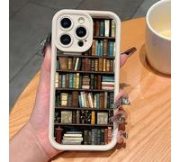 Générique Cartoon Bookshelf Phone Case, Cartoon Bookshelf Pattern TPU Phone Case for iPhone 16 15 14 Pro Max 13 12 11 XR XS Plus Shockproof (for iPhone 15ProMax,White)