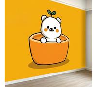 Générique Cartoon Papier Peint Panoramique 300L x 210H cm, Animal Ours Feuilles Papier Peint Intissé pour Salon Chambre à Coucher - Jaune Vif XXL Fresque Murale Moderne Décoration, Art Mural Poster