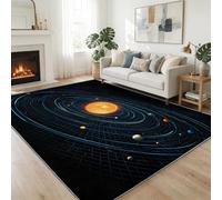 Générique Cartoon Tapis Moderne Imprimé 60 x 90 cm, Système Solaire Planètes Rayures Tapis de Salon Lavable - Multicolore Moquette Antidérapant Pratique pour Salle à Manger Couloir Chambre d'enfant