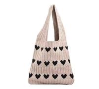Générique Cas Pratique Droit De Famille sac à bandoulière en Crochet, à main à motif de cœur d'amour, sac tricoté esthétique de les jours Portefeuille Petit Bracelet (Khaki, One Size)