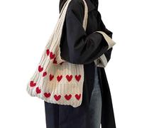 Générique Cas Pratique Droit De Famille sac à bandoulière en Crochet, à main à motif de cœur d'amour, sac tricoté esthétique de les jours Portefeuille Petit Bracelet (Beige, One Size)