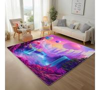 Générique Cascade de Montagne de Rêve Violette Tapis Antidérapant 140x200cm, Carpet Lavables Paysage de Jungle Naturel Carpet Poil Ras Tapis d'entrée pour Salon, Moquette Chambre, Descente de lit