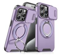 Générique Case with Slide Camera Cover & Rotatable Ring Kickstand, Phone Case with Slide Camera Cover, Military - Grade Shockproof Protective Case for iPhone 17/16/15/14/13/12/11 (Purple,11)