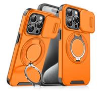 Générique Case with Slide Camera Cover & Rotatable Ring Kickstand, Phone Case with Slide Camera Cover, Military - Grade Shockproof Protective Case for iPhone 17/16/15/14/13/12/11 (Orange,15 ProMax)