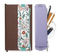 Générique CASEBOT Lot de 2 Porte-Styles élastiques pour cahiers, étui en Cuir avec Fermeture éclair, Bande élastique pour Bible, agendas, tablettes (Fleur & Violet)
