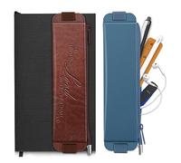 Générique CASEBOT Lot de 2 Porte-Styles élastiques pour cahiers, étui en Cuir avec Fermeture éclair, Bande élastique pour Bible, agendas, tablettes (Marron & Bleu)