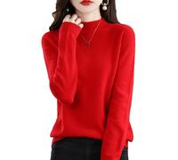 Générique Cashmere Sweaters for Women Long Sleeve Half Turtleneck Knitted Pullover Soft Warm Comfort Wool Jumper Sweater Tops (Red,S)
