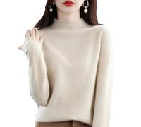 Générique Cashmere Sweaters for Women Long Sleeve Half Turtleneck Knitted Pullover Soft Warm Comfort Wool Jumper Sweater Tops (Beige,M)