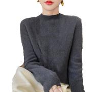 Générique Cashmere Sweaters for Women Long Sleeve Half Turtleneck Knitted Pullover Soft Warm Comfort Wool Jumper Sweater Tops (Dark Gray,Grand)