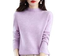 Générique Cashmere Sweaters for Women Long Sleeve Half Turtleneck Knitted Pullover Soft Warm Comfort Wool Jumper Sweater Tops (Light Purple,TTG)