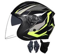 Générique Casque de Moto Vintage 3/4 avec Double écran, Casque Jet avec Doublure Confort et Oreillettes pour Femme/Homme, Homologué ECE/Dot 10,XXL
