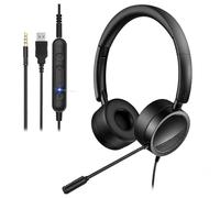 Générique Casque téléphonique Filaire H360 avec Micro antibruit Informatique auriculaire contrôle de Volume et sourdine sur Le câble Bandeau réglable Prise 3 5mm USB pour Centre d appels