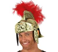 Générique Casques Centurion - Coiffe avec de Plumes Rouges, Casque de Soldat Doré Durable et Authentique, Casque de Guerrier Romain pour Adultes, Casques de Gladiateur et Grecs