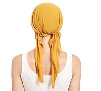 Générique Casquette Plate Enfant Wrap Turban Coton Chapeau Queue Femmes Tête De Cheveux Inde Écharpe Perles Casquettes De Baseball Béret en (Yellow, One Size)