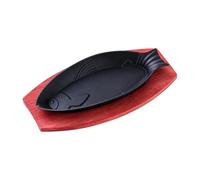 Générique Cast Iron Grilling Pan - Flat Non Stick Skillet With Wooden Board