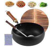 Générique Cast Iron Pot Set - 24cm Versatile Frying Pan Cookware With Wooden Handle Lid Spatula, Induction Stove Compatible Camping Pot | Heavy Duty Kitchen Must-Have For Soup Meat Vegetables Noodles